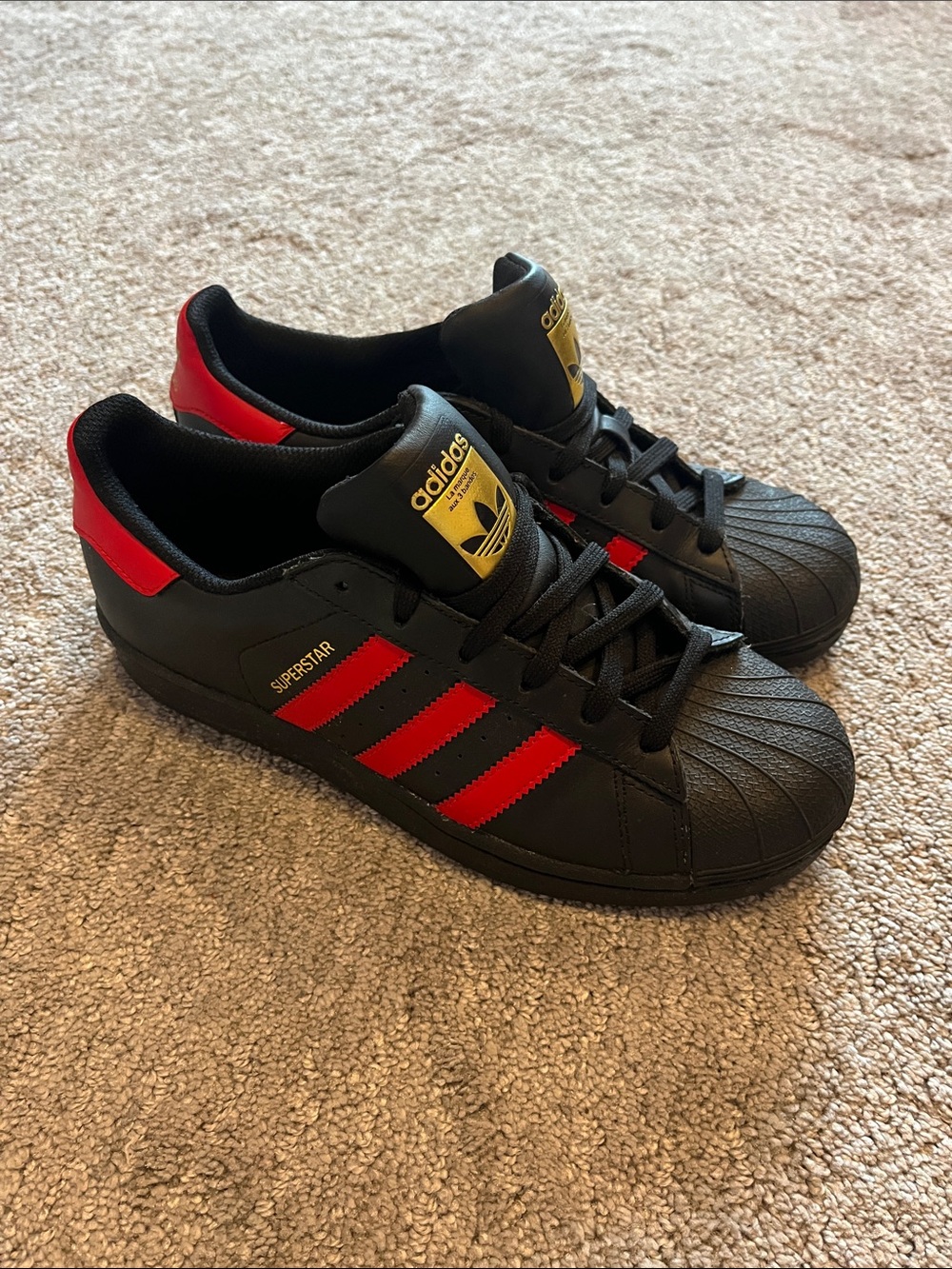 adidas Superstar Sneakers - Black with Red Stripes
